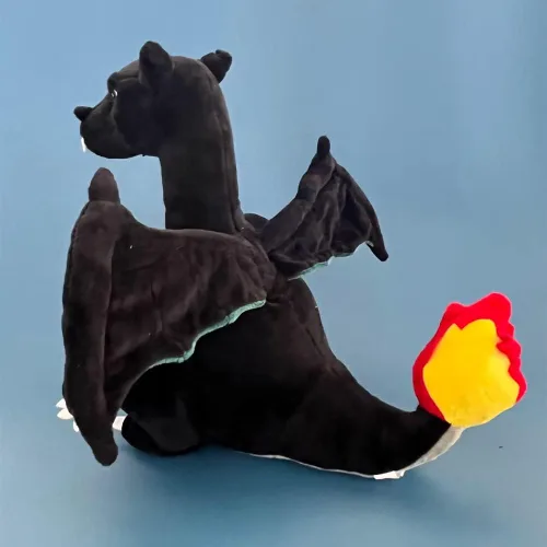 Vista 4 de CHAOZI0 Dragón de peluche con alas malvadas, dragón que respira fuego, juguete de peluche de dragón de fuego, almohada, compañero para niños