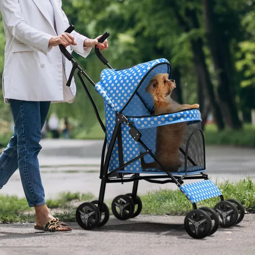 Vista 17 de Cochecito para mascotas para perros y gatos pequeños, 10-22 libras, almacenamiento trasero, negro