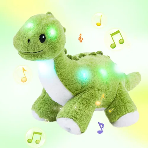 Vista 12 de Glow Guards Peluche de dinosaurio Triceratops de 12 pulgadas, juguete de peluche de dinosaurio suave con luces nocturnas mágicas y canción de cuna