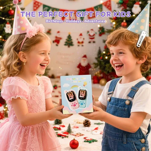 Vista 9 de Walkie Talkies de video para niños con cámara y video chat, largo alcance 1000 pies, recargable, Walkie Talkie para niños con filtros de calcomanías