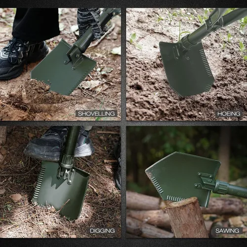 Vista 7 de REDCAMP - Pala plegable militar para campamento, herramienta de acero de alto carbono para cavar con mango triple con cubierta