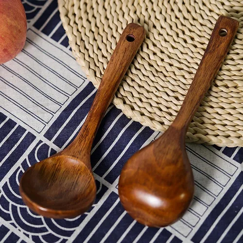Vista 6 de Cuchara de sopa de madera Cuchara de sopa larga de madera Cuchara de azúcar de arroz Cuchara de gachas de avena Cuchara de madera natural para comer