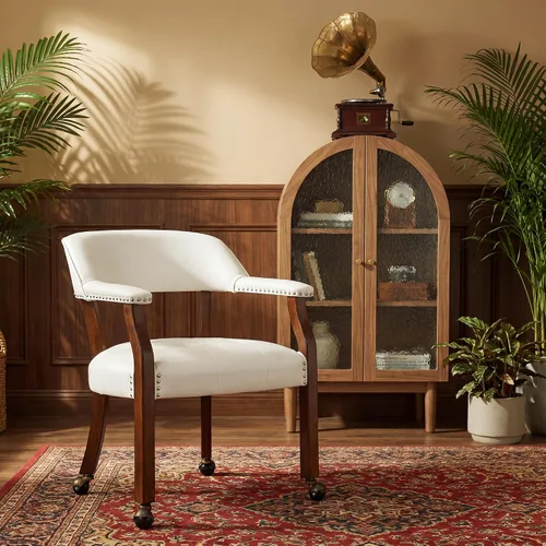 Vista 19 de LEEMTORIG Sillas de comedor con ruedas y brazos, Sillas de comedor con ruedas, Sillas de mesa de póker, Sillas de madera maciza Boss Caption's Patas