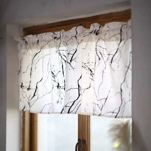 Vista 4 de SUTAVIA Cenefa de cortina para ventanas, diseño de mármol, cenefas blancas para ventanas, decoración abstracta de cocina, bolsillo para barra