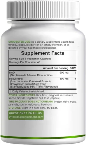 Vista 6 de Suplemento de resveratrol NAD+ de 1,000 mg por porción, 120 cápsulas vegetarianas Alternativa de suplemento NMN extra fuerte 2 en 1 Suplementos