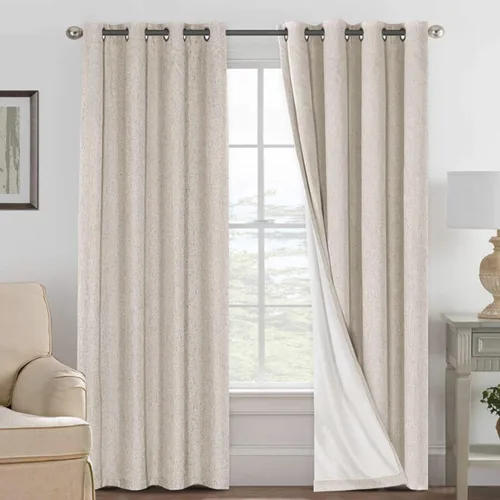 Vista 163 de H.VERSAILTEX Cortinas 100% opacas con aislamiento térmico, texturizadas, de lino, con bloqueo completo de calor y luz, para sala de estar y Negro