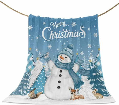 Vista 86 de Mantas de Tiro de Muñeco de Nieve de Navidad, Manta de Vellón Suave de Vacaciones de Invierno Decorativa para Hogar Sofá Sillón Silla Sala de Estar