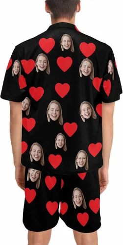 Vista 3 de Artsadd Pijamas personalizados a juego para parejas, para él y ella, conjunto de pijama corto con foto personalizada, para mujeres y hombres