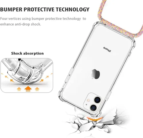 Vista 5 de Funda para iPhone 11 con cuello transparente para colgar y colgar en el hombro, cubierta de teléfono cruzada, para mujeres y niñas, funda protectora