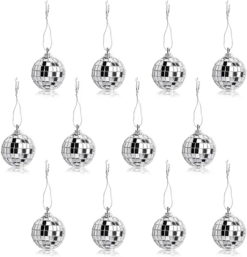 Vista 8 de 12 piezas de bola de espejo de disco plateada para decoración de fiesta, adornos de árbol de Navidad, boda, cumpleaños (3CM)