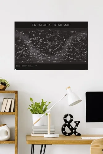 Vista 13 de Trends International Astrología - Póster de pared con mapa estelar ecuatorial, 14.725 x 22.375 pulgadas, versión enmarcada de madera de granero