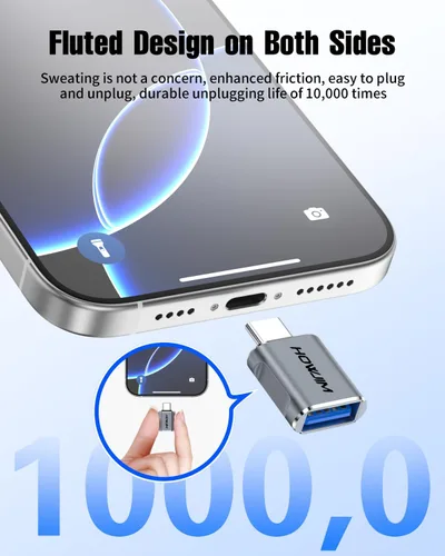 Vista 6 de Paquete de 10 adaptadores USB C a USB, adaptador USB C macho a USB 3.2 hembra OTG, transferencia de datos de 10 Gbps de carga rápida para teléfono