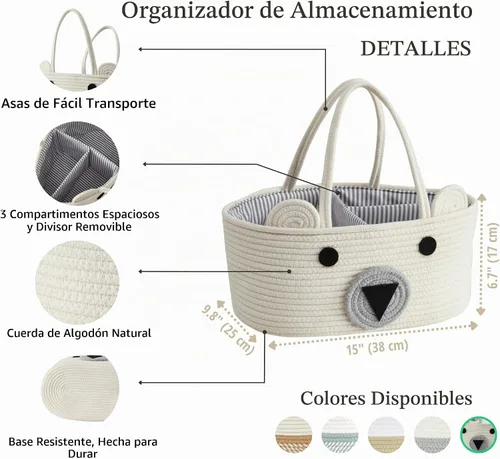 Vista 3 de DECOMOMO Cesta de oso de peluche, cesta grande para pañales