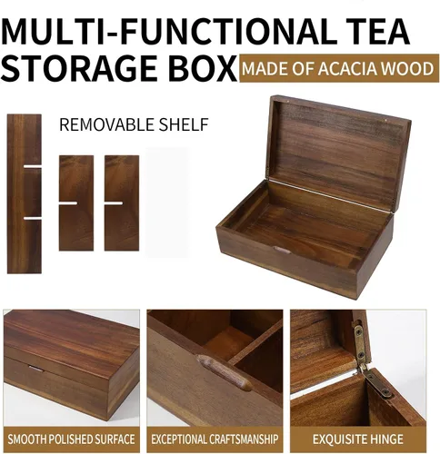 Vista 6 de Caja organizadora de bolsas de té de madera de acacia, bolsa de té Natural Marrón