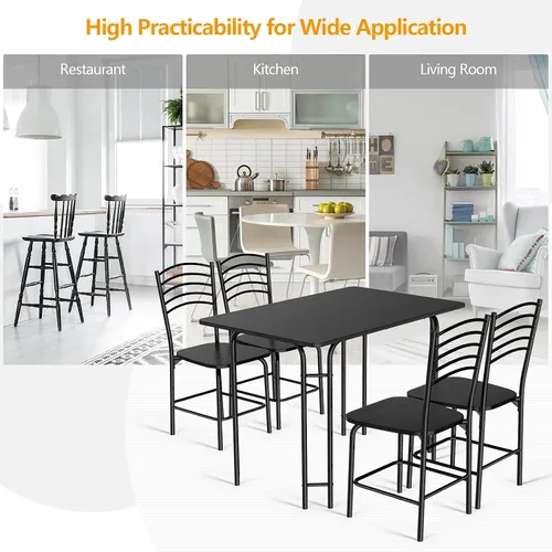 Vista 5 de Giantex Juego de mesa y sillas de cocina para 4, juego de comedor de 5 piezas con marco de metal, mesa rectangular que ahorra espacio para comedor