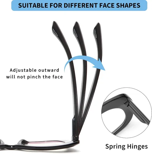 Vista 5 de JM Gafas de lectura con ojo de gato para mujer, lectores de computadora con bloqueo de luz azul con bisagra de resorte Spring Hinge,One Piece Nose