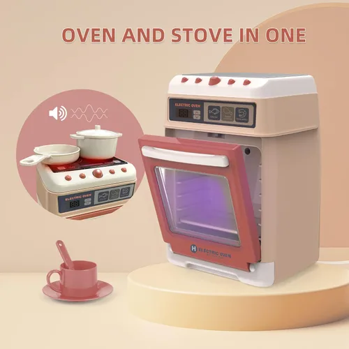 Vista 6 de Yalujumb Juego de juguetes de cocina, juego de electrodomésticos de cocina con cafetera, mezclador, tostadora con luces y sonidos realistas, regalo