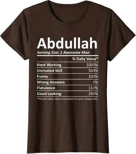 Vista 17 de ABDULLAH Nutrition Funny Birthday Personalizado Nombre Regalo T-Shirt Negro