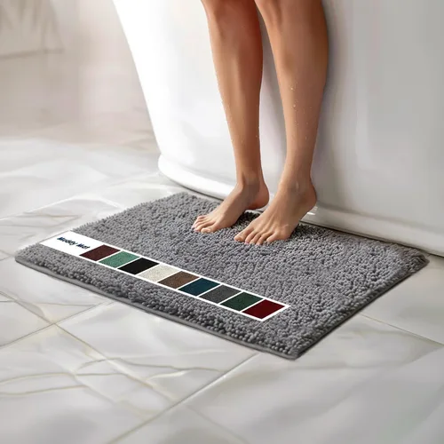 Vista 14 de Muddy Mat Alfombras de Baño de Chenilla de Microfibra de Secado Rápido Antideslizantes Lavables, Extra Gruesas, Suaves y Altamente Absorbentes Gris