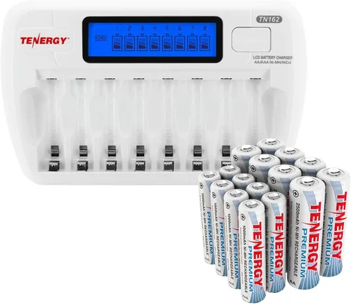 Vista 9 de Tenergy TN162 8-Bay Smart LCD cargador de batería para baterías recargables AA/AAA NiMH/NiCd