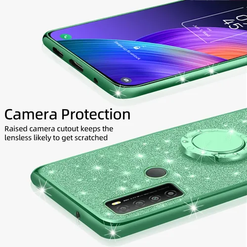 Vista 4 de Funda para teléfono TCL 30 XL, 30XL T701DL para mujer, con purpurina, suave, elegante, TPU transparente, de lujo, linda funda protectora con correa