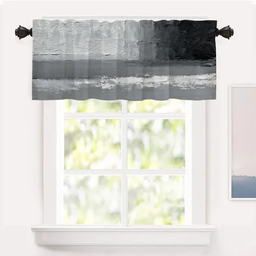 Vista 108 de Shrahala Beige and Orange Abstract Art Brushstrokes Blackout Curtain Tiers, Abstract Oil Paint Kitchen Valance Light Blocking Tier Drapes with Rod