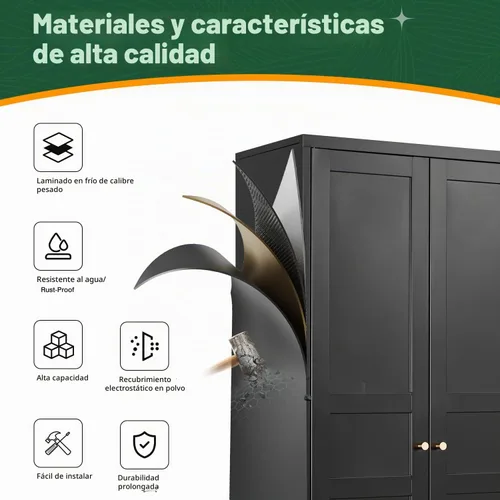 Vista 5 de Letaya Armario de clóset con estructura metálica, gabinete de almacenamiento de 72" de alto con estantes ajustables y barra colgante, armario