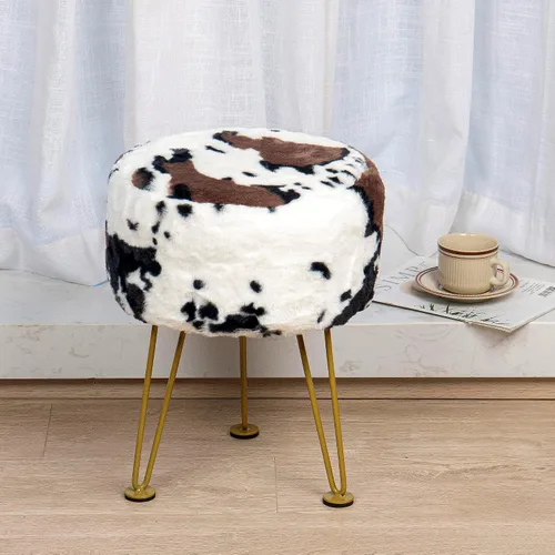 Vista 9 de Otomana de Piel Sintética con Estampado de Vaca 13"x13"x17" Asiento de Banco de Entrada Suave y Mullido Redondo Resistente Otomana de Acento Vaca