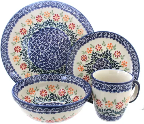 Vista 9 de Cerámica polaca Blue Rose – Juego de 4 piezas Blue Harmony – Servicio para 1-1 lugar – Ideal para cenas diarias, comidas informales o como vajilla