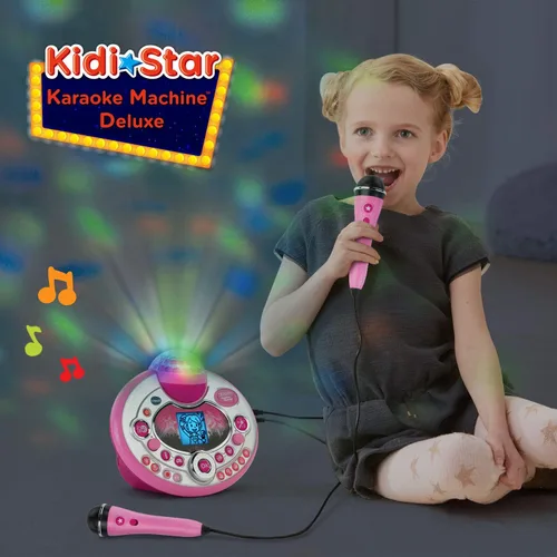 Vista 5 de VTech Kidi Star - Máquina de karaoke de lujo, 2 micrófonos con adaptador de CA, color rosa