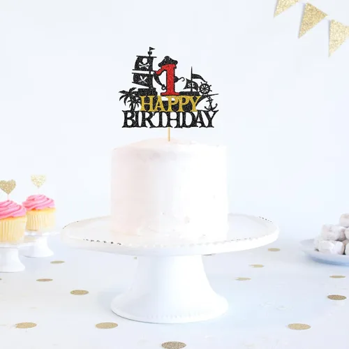 Vista 6 de Decoración para pastel de cumpleaños de 1er cumpleaños, barco pirata náutico de vela para primer cumpleaños, decoración de fiesta de cumpleaños