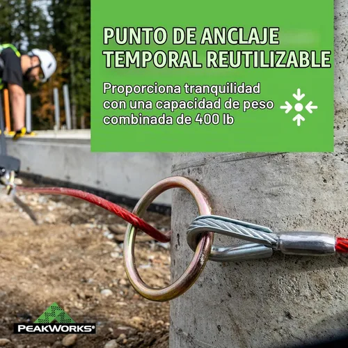 Vista 2 de Peakworks Eslinga de Anclaje de Cable - Punto de Anclaje de Eslinga de Cable Reutilizable con Extremos de Anillos en O - Protección de Detención
