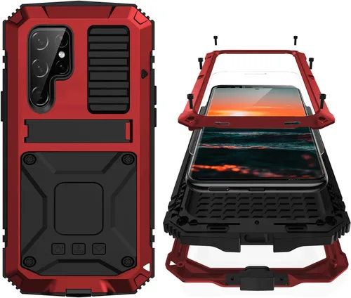 Vista 12 de Simicoo Compatible con Samsung S22 - Funda protectora híbrida de silicona y metal con soporte, a prueba de golpes de grado militar, resistente
