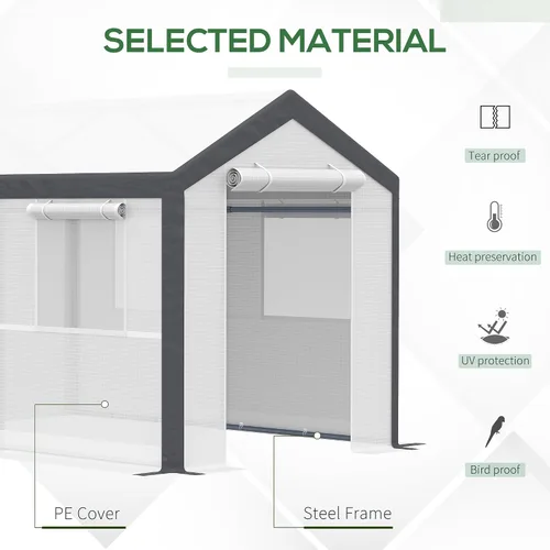 Vista 3 de Outsunny Invernadero de 10' x 7' x 7', Casa Verde Túnel para Exteriores Transitable con Cubierta de PE, Marco de Acero, 2 Puertas Enrollables