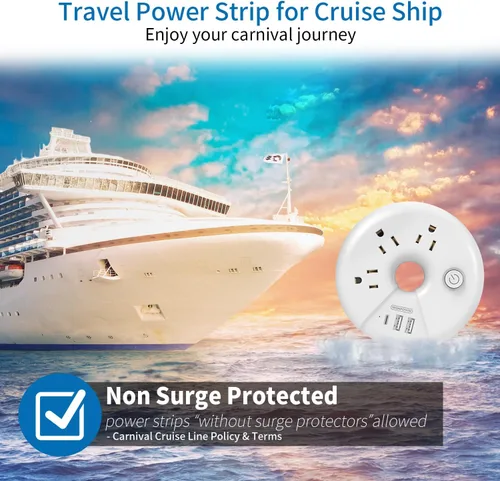 Vista 4 de Regleta de alimentación de viaje, NTONPOWER 3 tomas de corriente 3 USB (1 USB C) Regleta de alimentación aprobada para cruceros, cable de extensión