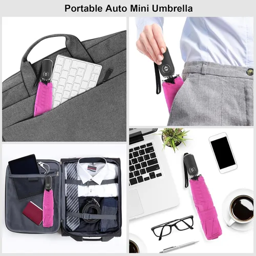 Vista 27 de LEAGERA Paraguas de viaje compacto para bolso, mango plano, impermeable para lluvia ligera