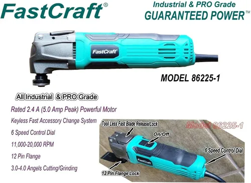 Vista 5 de FastCraft - Multiherramienta + 3 hojas de sierra, modelo 86225-1, nueva herramienta oscilante, motor de potencia pico de 5.0 amperios
