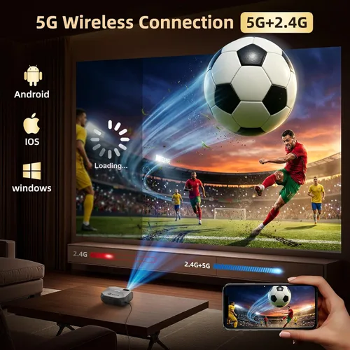 Vista 3 de FUDONI Proyector con WiFi y Bluetooth, soporte 4K para exteriores, proyector HD 1080P Max 300 pulgadas, proyector portátil de cine en casa Negro