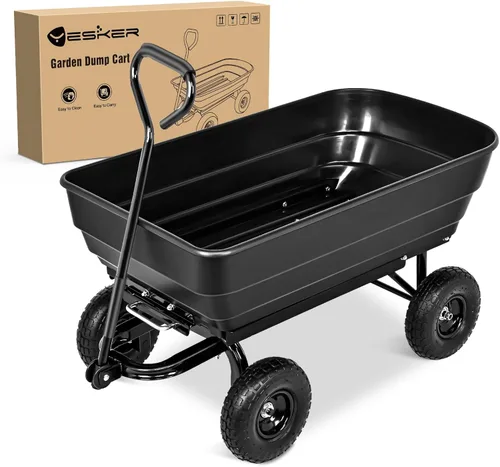 Vista 8 de Yesker Carros de Jardín - Carro Volquete de 600 libras con Ruedas Inflables Todo Terreno para Patio, Césped, Granjas, Jardinería - Carretilla