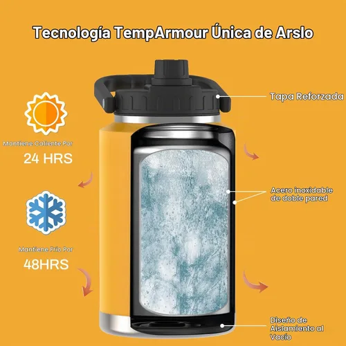 Vista 5 de Jarra Grande de Agua Aislada con Asa, Botella de Agua Aislada de Un Galón, Jarra de Agua de Acero Inoxidable de 1 Galón Alpine Amarillo