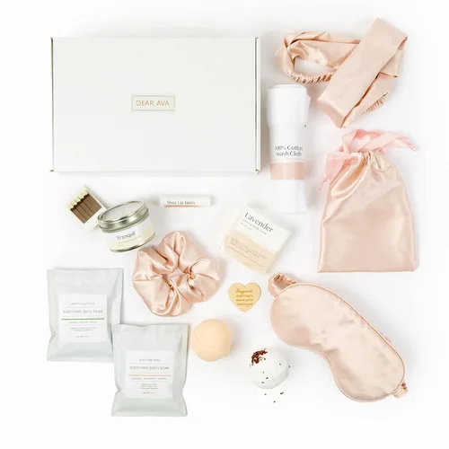 Vista 2 de Dear Ava Regalos de spa para mujeres Cuidado personal orgánico de lujo anti estrés relajante baño y cuerpo Kit de cesta para ella con tarjeta