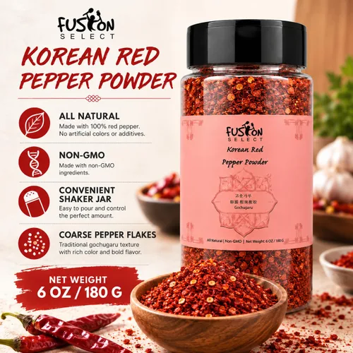 Vista 4 de Fusion Select Polvo de pimienta roja coreana de 12 onzas, copos de chile