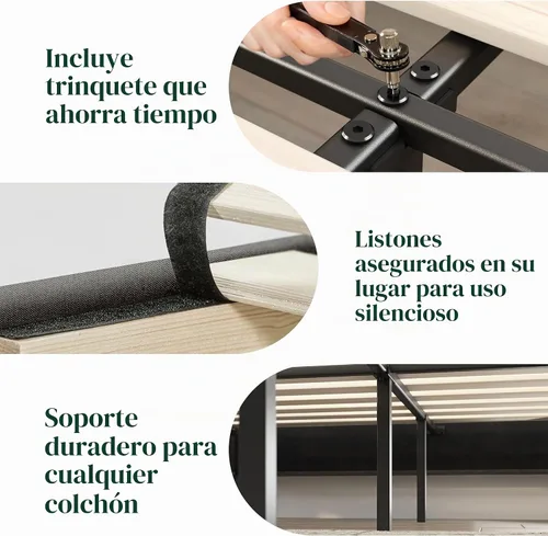 Vista 7 de Zinus Curtis - Base de cama con plataforma tapizada, base de colchón, soporte de listones de madera, no necesita somier, embalaje ecológico Gris