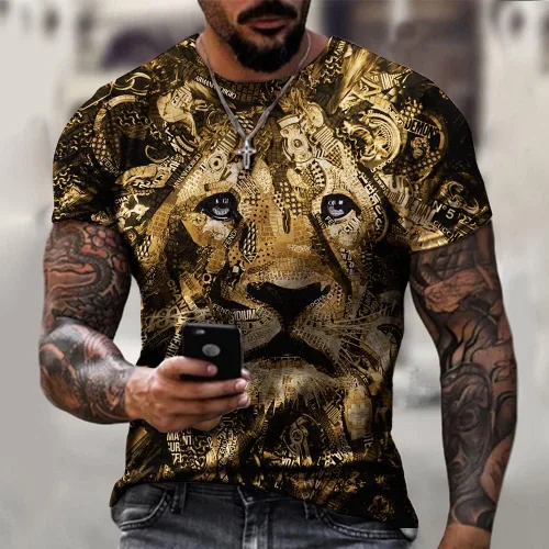 Vista 2 de Taamlou Camiseta de manga corta con cuello redondo y estampado animal de moda para hombre, talla S-4XL