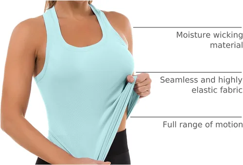 Vista 120 de MathCat Camisetas de entrenamiento para mujer, sin costuras, básicas, sin mangas, con espalda cruzada, atlética, yoga, correr, uso diario