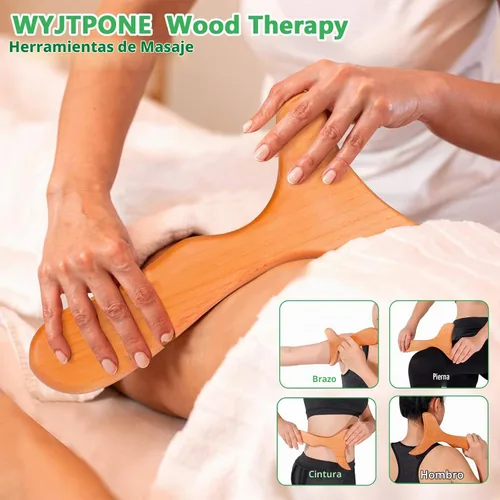 Vista 2 de Herramientas de masaje de terapia de madera 6 en 1 masajeador de drenaje linfático kit de maderoterapia, masajeador de madera herramientas