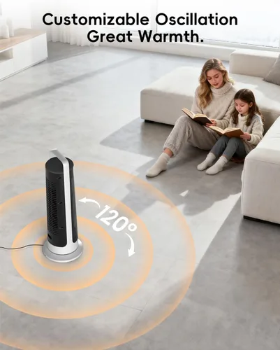 Vista 4 de Calentador de espacio para uso en interiores, habitación grande, calentador de oficina portátil de 1500 W, oscilación de 120°, cerámica PTC