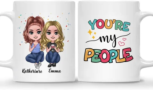 Vista 18 de Gossby Taza de café personalizada de la amistad, regalo personalizado Besites para mujeres con diseño de muñeca, nombre, cita – cumpleaños, Navidad