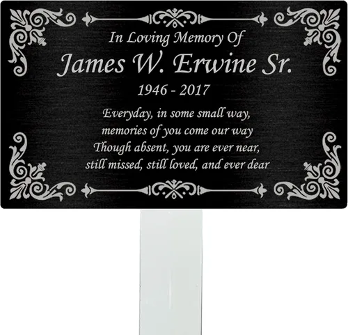 Vista 2 de Estaca de Placa Conmemorativa Personalizada, Marcador de Tumba, Placa de Recuerdo, Exterior, Interior, Placa Conmemorativa (Negro/Plateado)