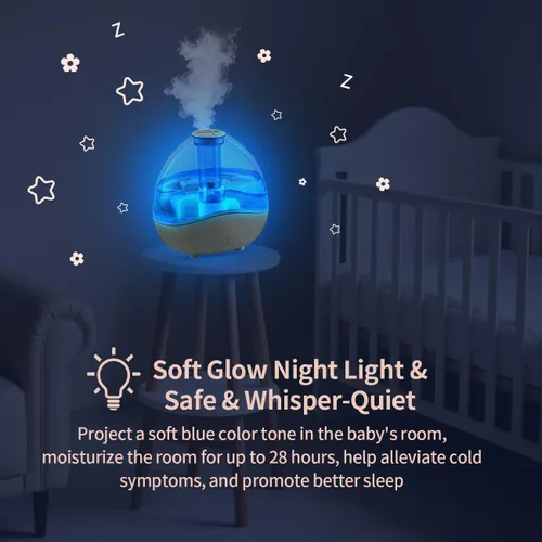 Vista 2 de Humidificador de niebla fría de 1.5L para dormitorio con boquilla ajustable de 360°, humidificador de aire ultrasónico silencioso para bebés